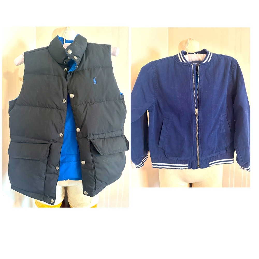 2 pc lot: Polo Ralph Lauren Black Puffer Vest and GAP Blue Bomber Jacket